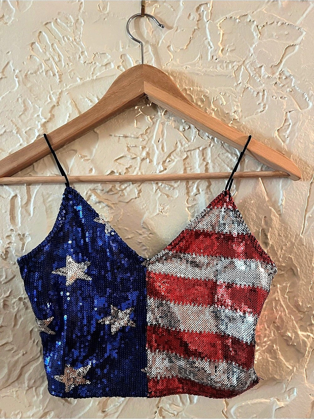 Bear Dance Sequin  Crop Top in Blue & Red Medium